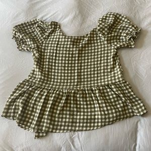 Gingham babydoll puff sleeve top